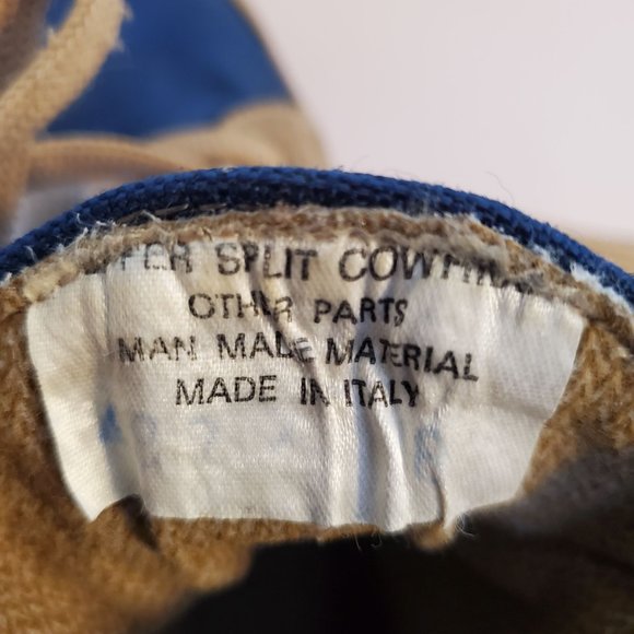 Vibram 8 Made in Italy Blue Canvas Brown Cowhide 2 Tone Chunky Platform Lace Up - Picture 7 of 8